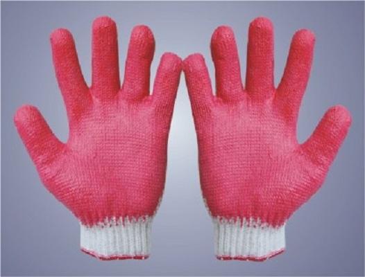 Găng tay sợi tráng nhựa loại mỏng, mầu đỏ